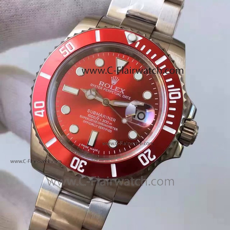 Stainless Steel Red Ceramic Rolex Submariner Clone Watch 40mm